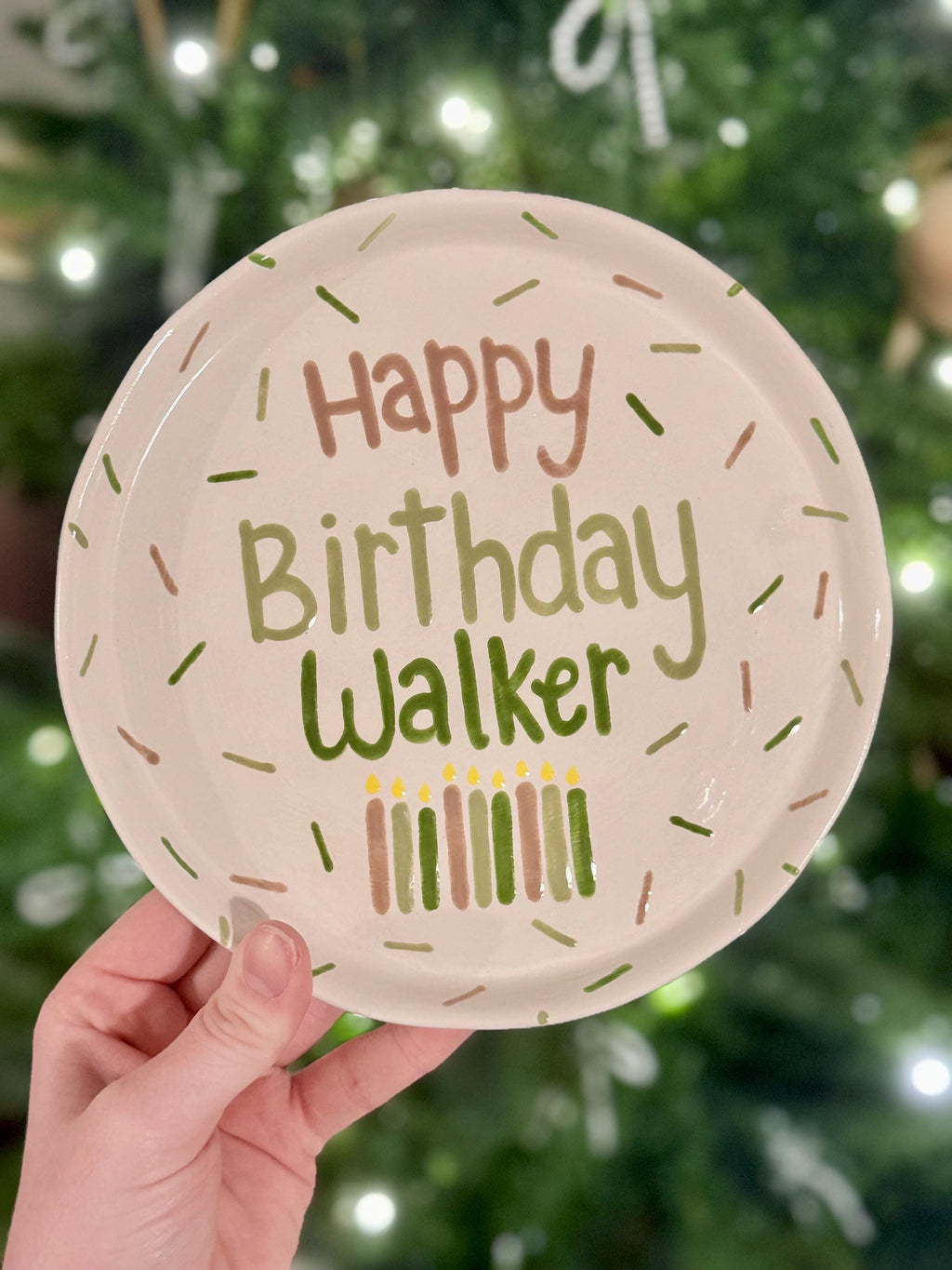 Personalized Green Smash Cake Plate: Hand-Painted Ceramic First Birthday Keepsake
