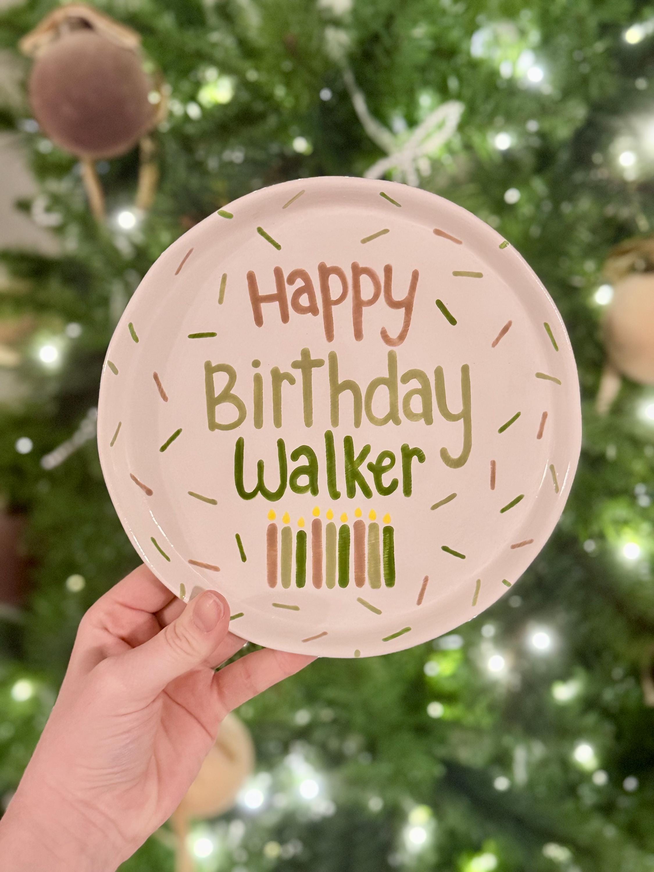Personalized Green Smash Cake Plate: Hand-Painted Ceramic First Birthday Keepsake