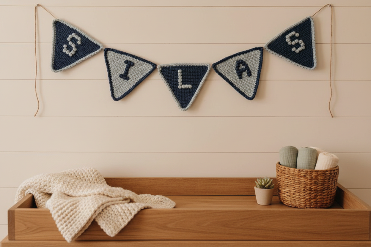 Crocheted Baby Name Banner: Custom Nursery Decor, Handmade Yarn Letters
