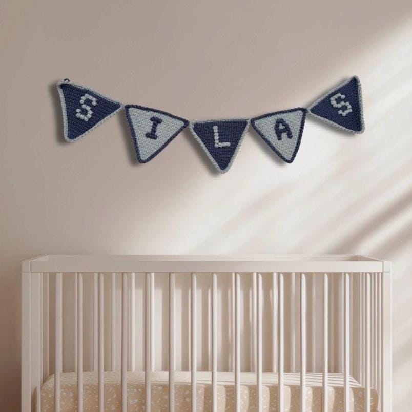 Crocheted Baby Name Banner: Custom Nursery Decor, Handmade Yarn Letters