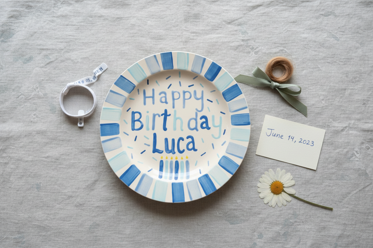 Personalized Keepsake Plate for Baby’s First Birthday – Custom Name & Date