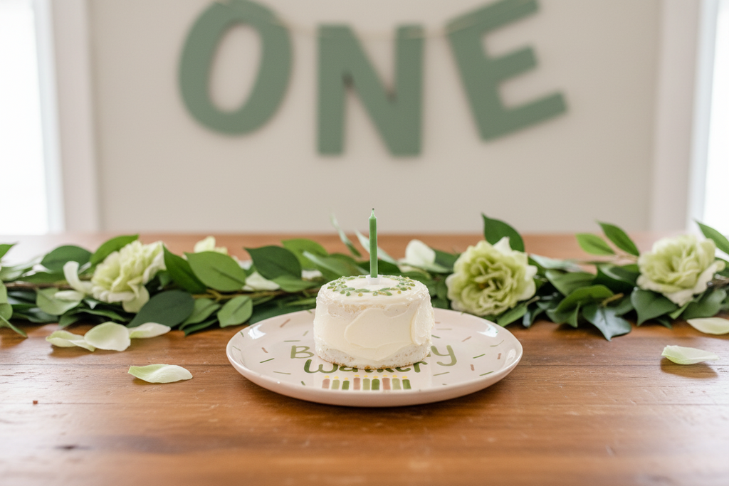 Personalized Green Smash Cake Plate: Hand-Painted Ceramic First Birthday Keepsake