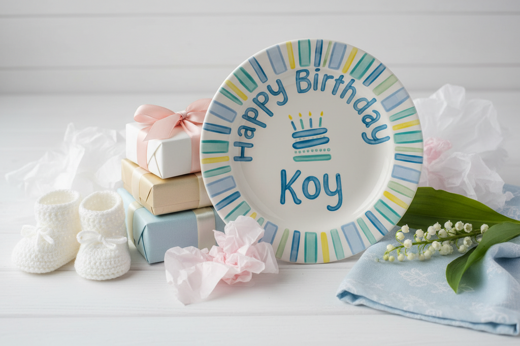 Personalized Baby Keepsake Plate: Hand-Painted Ceramic First Birthday Gift