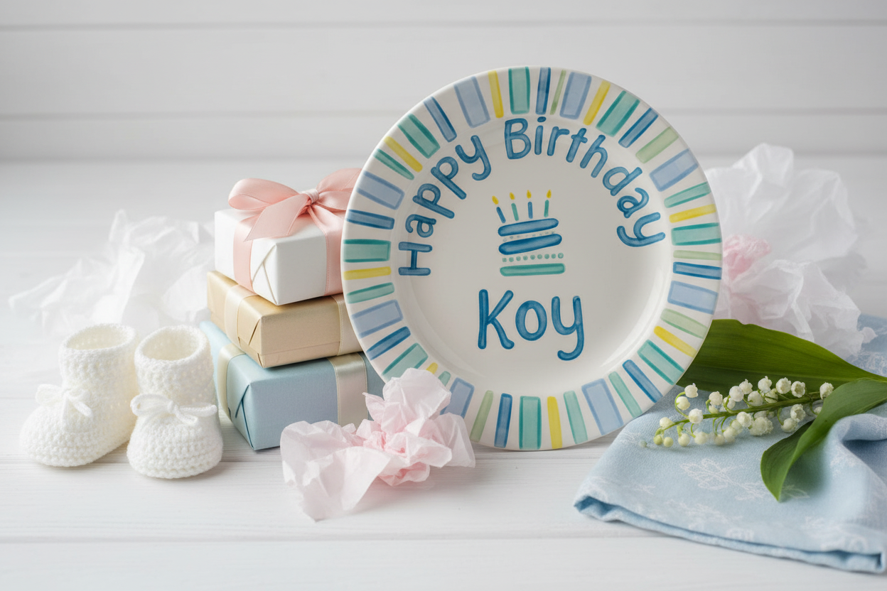 Personalized Baby Keepsake Plate: Hand-Painted Ceramic First Birthday Gift