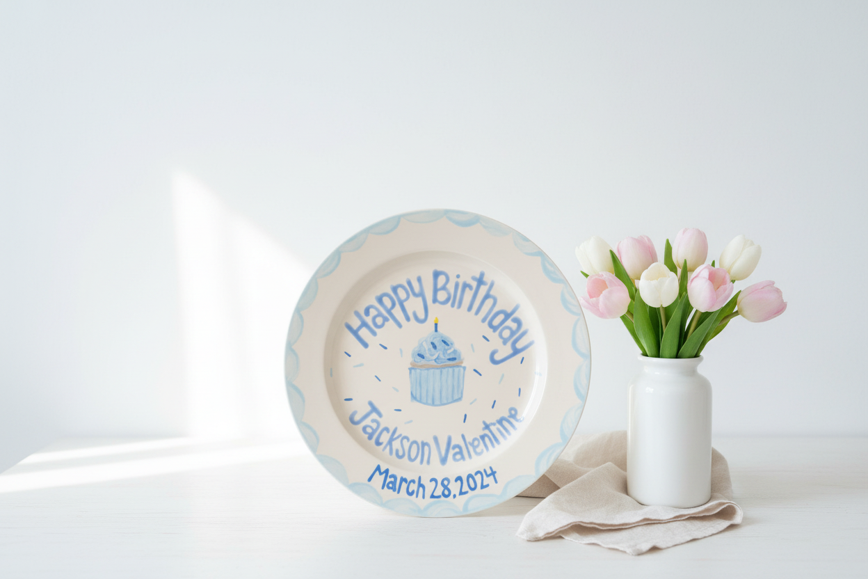 Personalized Hand-Painted Ceramic Birthday Plate • Custom Keepsake Tradition