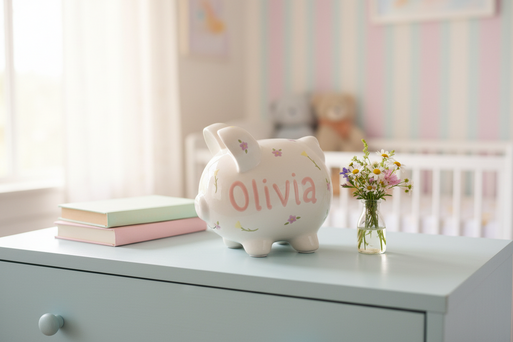 Personalized Piggy Bank: Custom Hand-Painted and Kiln-Fired Ceramic Keepsake for Kids