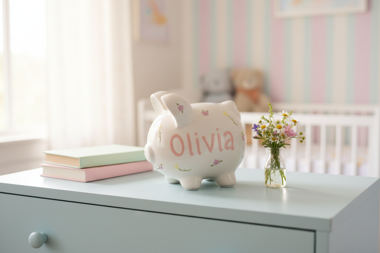 Personalized Piggy Bank: Custom Hand-Painted and Kiln-Fired Ceramic Keepsake for Kids