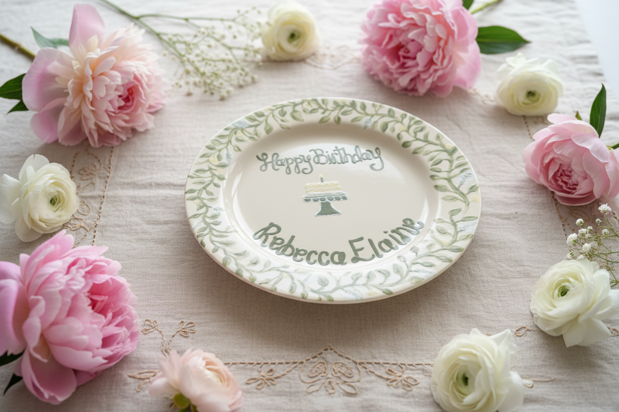 Personalized Birthday Plate: Hand-Painted Floral First Birthday Keepsake