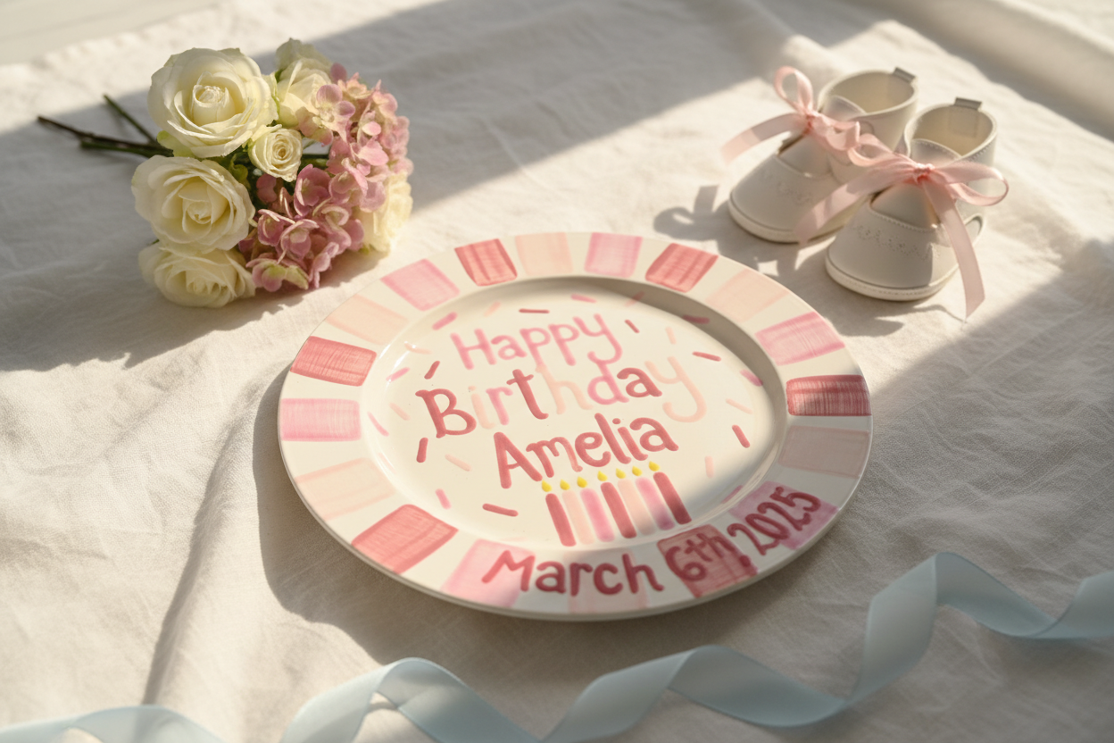 Personalized Keepsake Plate for Baby’s First Birthday – Custom Name & Date